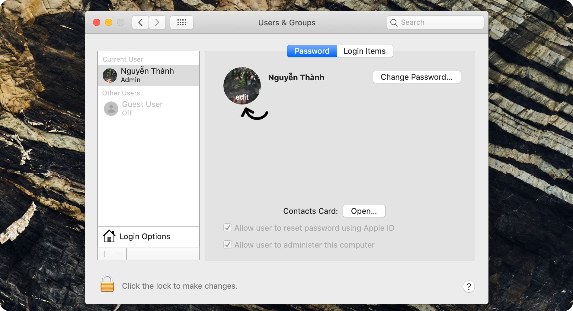 Thay Avatar của Admin, User, thêm lời chào trong màn hình khóa Macbook