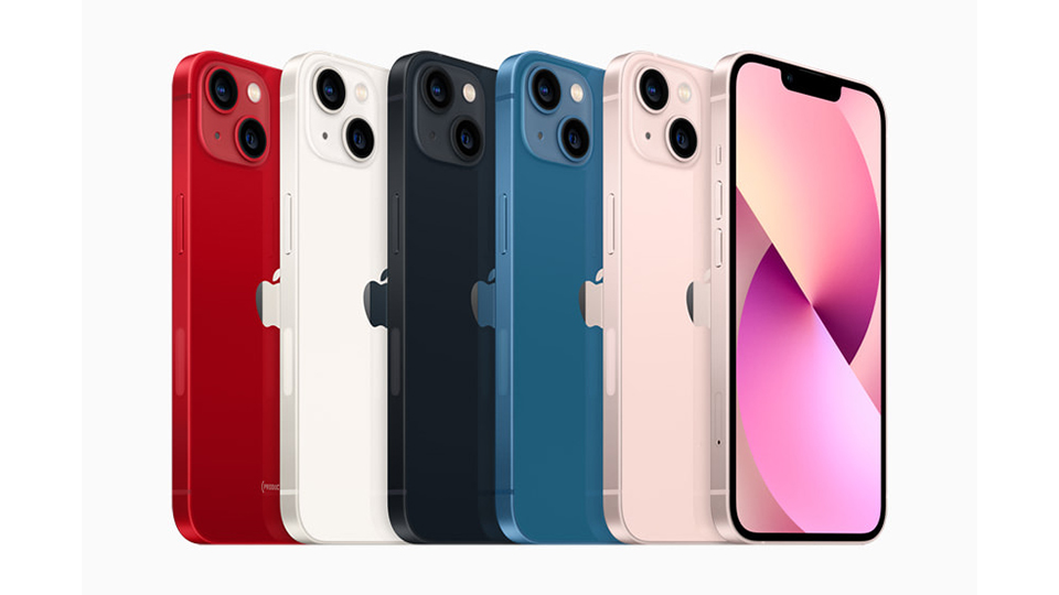 IPhone 13 vẫn giữ thiết kế phẳng với 5 màu: xanh, starlight, đỏ, midnight và hồng